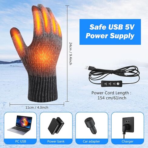 USB Heated Gloves, Winter Warm Heated Gloves with 3 Adjustable Temperature Touchscreen Gloves Work Gloves Hand Warmers Unisex Washable Knitting Glove for Men Women Indoor Outdoor (Plug & Play) in Kuwait