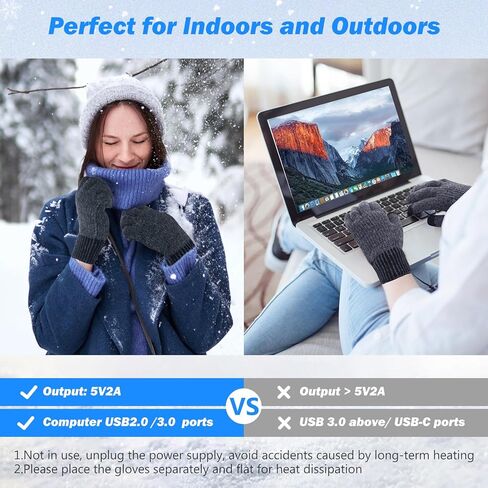 USB Heated Gloves, Winter Warm Heated Gloves with 3 Adjustable Temperature Touchscreen Gloves Work Gloves Hand Warmers Unisex Washable Knitting Glove for Men Women Indoor Outdoor (Plug & Play) in Kuwait