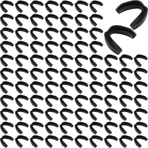 100 قطعة من واقي الفم للشباب للرياضة وواقي الفم وكرة القدم الرياضية وقطعة الفم لحماية اللثة للملاكمة وكرة السلة وكرة القدم والهوكي والكاراتيه (أسود، نمط بسيط) in Kuwait