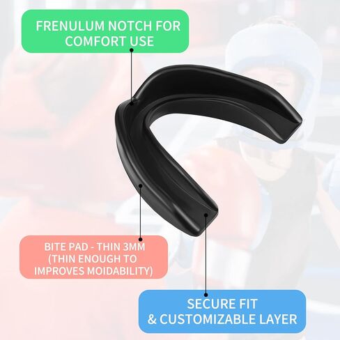 100 قطعة من واقي الفم للشباب للرياضة وواقي الفم وكرة القدم الرياضية وقطعة الفم لحماية اللثة للملاكمة وكرة السلة وكرة القدم والهوكي والكاراتيه (أسود، نمط بسيط) in Kuwait