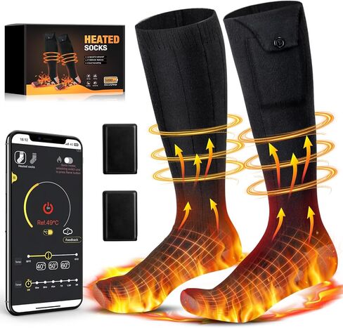 جوارب ساخنة، جوارب كهربائية قابلة لإعادة الشحن بقدرة 5000 مللي أمبير في الساعة مع جهاز تحكم عن بعد التطبيق، جوارب تسخين شتوية تعمل بالبطارية الحرارية لمدة 8 ساعات للرجال والنساء والتزلج والتخييم والجري وركوب الدراجات in Kuwait