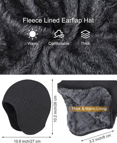 Apoway 6 Pieces Winter Warm Set Knitted Beanie Hat Scarf Touch Screen Gloves Earflap Neck Warmer Winter Gifts for Men Women in Kuwait