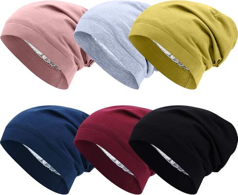 SATINIOR 6 Pieces Satin Lined Sleep Cap Slouchy Skull Beanie Hat Night Hair Cap Headwear Head Wrap for Curly Hair Women Girl in Saudi Arabia