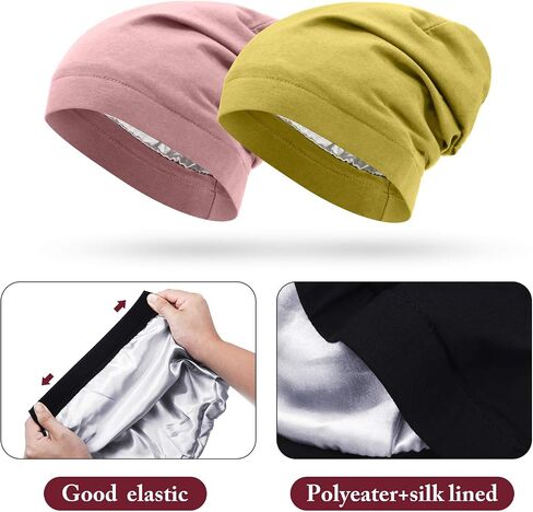 SATINIOR 6 Pieces Satin Lined Sleep Cap Slouchy Skull Beanie Hat Night Hair Cap Headwear Head Wrap for Curly Hair Women Girl in Saudi Arabia