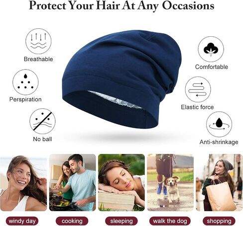 SATINIOR 6 Pieces Satin Lined Sleep Cap Slouchy Skull Beanie Hat Night Hair Cap Headwear Head Wrap for Curly Hair Women Girl in Saudi Arabia