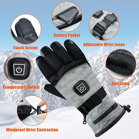 Heated Gloves for Men Women, Winter Rechargeable Electric Heating Gloves with 6000mAh Battery, Waterproof Touchscreen Warm Heat Hand Warmers for Outdoor Sports Cycling Skiing Motorcycle Camping Hiking in Saudi Arabia