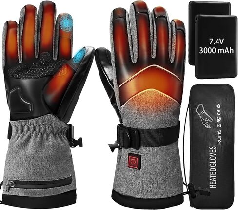 Omobolanle Heated Gloves for Men Women with 7.4V 3000mAh Rechargeable Battery,Waterproof Touchscreen Heating Work Gloves,Hand Warmer Electric Winter Glove for Motorcycle Hunting Skiing Fishing Hiking in Kuwait