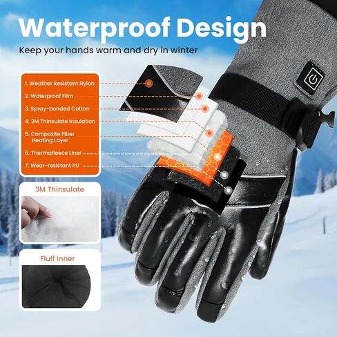 Omobolanle Heated Gloves for Men Women with 7.4V 3000mAh Rechargeable Battery,Waterproof Touchscreen Heating Work Gloves,Hand Warmer Electric Winter Glove for Motorcycle Hunting Skiing Fishing Hiking in Kuwait