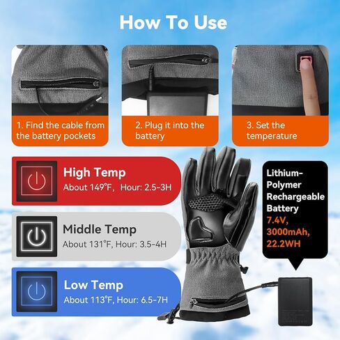 Omobolanle Heated Gloves for Men Women with 7.4V 3000mAh Rechargeable Battery,Waterproof Touchscreen Heating Work Gloves,Hand Warmer Electric Winter Glove for Motorcycle Hunting Skiing Fishing Hiking in Kuwait