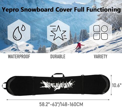 Yepro Snowboard Cover Sleeve Case, Snowboard Sleeve Cover Bag Adjustable Soft Cover with Shoulder Strap Snowboard Cover Bag with Binding Open in Saudi Arabia
