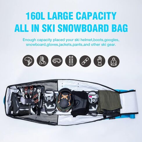 حقيبة التزلج على الجليد المبطنة من XCMAN مع عجلات وقفل، رحلات برية وطائرة جوية بطول قابل للتعديل من 63 إلى 78 بوصة in Kuwait