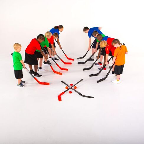 Cosom Junior Hockey Sticks for Floor Hockey and Street Hockey for Kids, Youth Hockey Set, PHYS Ed Hockey Equipment, Hockey Training, 16 Piece 12 Plastic Sticks, 2 Pucks, in Saudi Arabia