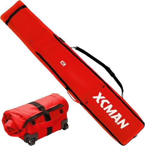 حقيبة عجلات مبطنة على الجليد من XCMAN مع قفل TSA، مثالية لرحلات الطريق والسفر بالطائرة، طول قابل للتعديل من 57 بوصة إلى 74.8 بوصة يناسب زوجين من ألواح التزلج على الجليد in Kuwait