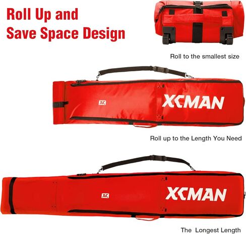حقيبة عجلات مبطنة على الجليد من XCMAN مع قفل TSA، مثالية لرحلات الطريق والسفر بالطائرة، طول قابل للتعديل من 57 بوصة إلى 74.8 بوصة يناسب زوجين من ألواح التزلج على الجليد in Kuwait