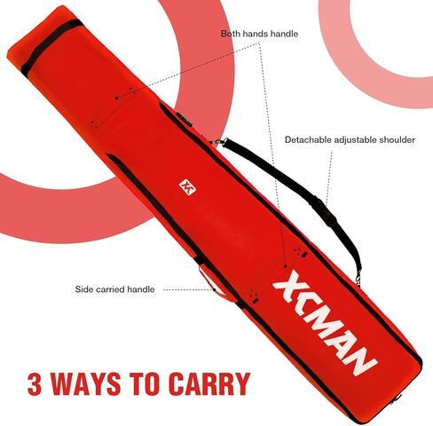 حقيبة عجلات مبطنة على الجليد من XCMAN مع قفل TSA، مثالية لرحلات الطريق والسفر بالطائرة، طول قابل للتعديل من 57 بوصة إلى 74.8 بوصة يناسب زوجين من ألواح التزلج على الجليد in Kuwait