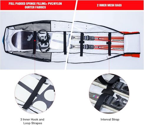حقيبة عجلات مبطنة على الجليد من XCMAN مع قفل TSA، مثالية لرحلات الطريق والسفر بالطائرة، طول قابل للتعديل من 57 بوصة إلى 74.8 بوصة يناسب زوجين من ألواح التزلج على الجليد in Kuwait