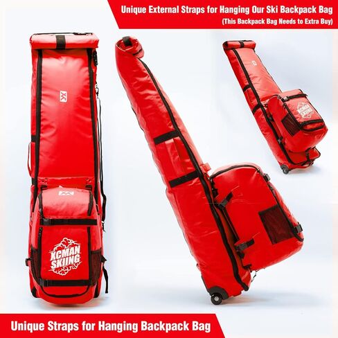 حقيبة عجلات مبطنة على الجليد من XCMAN مع قفل TSA، مثالية لرحلات الطريق والسفر بالطائرة، طول قابل للتعديل من 57 بوصة إلى 74.8 بوصة يناسب زوجين من ألواح التزلج على الجليد in Kuwait