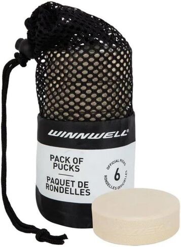 كرات تدريب Winnwell Goalie - قرص تدريب أبيض سعة 6 أونصة مع حقيبة حمل شبكية | الحجم والوزن الرسمي| رائعة لحراس المرمى وتدريبات التدريب in Kuwait