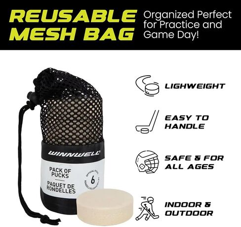 كرات تدريب Winnwell Goalie - قرص تدريب أبيض سعة 6 أونصة مع حقيبة حمل شبكية | الحجم والوزن الرسمي| رائعة لحراس المرمى وتدريبات التدريب in Kuwait