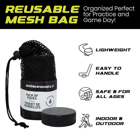 Winnwell Official Ice Hockey Pucks - Regulation Size & Weight 6oz Black Puck with Mesh Carrying Bag, Great for Stick Handling & Training Drills in Saudi Arabia