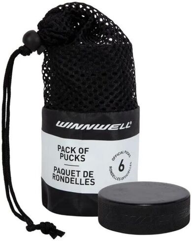 Winnwell Official Ice Hockey Pucks - Regulation Size & Weight 6oz Black Puck with Mesh Carrying Bag, Great for Stick Handling & Training Drills in Saudi Arabia