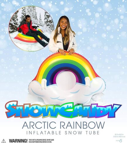 أنبوب ثلج SNOWCANDY مقاس 48 بوصة قوس قزح في القطب الشمالي، زلاجة ثلجية قابلة للنفخ للأطفال والكبار، شديدة التحمل مع مقابض وأسفل، زلاجة شتوية خارجية، سهلة النفخ والتفريغ in Kuwait