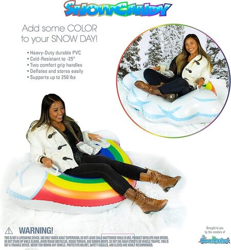 أنبوب ثلج SNOWCANDY مقاس 48 بوصة قوس قزح في القطب الشمالي، زلاجة ثلجية قابلة للنفخ للأطفال والكبار، شديدة التحمل مع مقابض وأسفل، زلاجة شتوية خارجية، سهلة النفخ والتفريغ in Kuwait