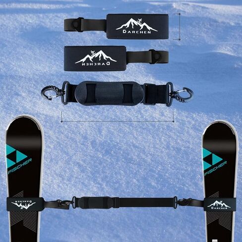 DARCHEN Ski Strap and Pole Carrier 2 Pack - Skiing Accessory for Easy Transportation of Your Ski Gear - Feel Comfortable Walking to and from The Mountain - Adjustable Size in Kuwait