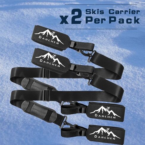 DARCHEN Ski Strap and Pole Carrier 2 Pack - Skiing Accessory for Easy Transportation of Your Ski Gear - Feel Comfortable Walking to and from The Mountain - Adjustable Size in Kuwait