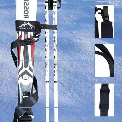 DARCHEN Ski Strap and Pole Carrier 2 Pack - Skiing Accessory for Easy Transportation of Your Ski Gear - Feel Comfortable Walking to and from The Mountain - Adjustable Size in Kuwait