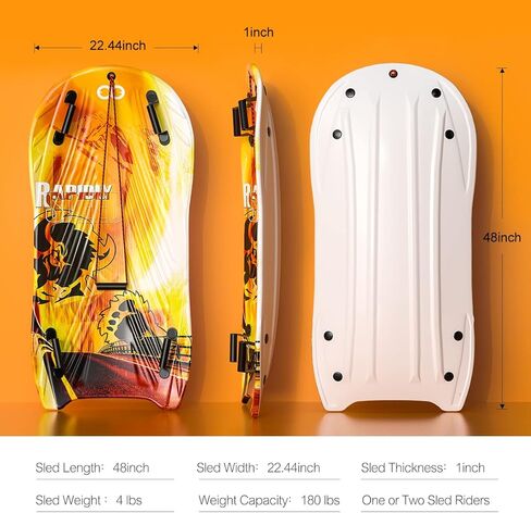 زلاجات الثلج الرغوية من GEAVESS للأطفال والكبار، زلاجات توبوجان عالية التحمل مقاس 48 بوصة للثلج مع قاع أملس ومقابض وحبل سحب in Kuwait