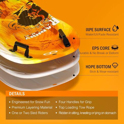 زلاجات الثلج الرغوية من GEAVESS للأطفال والكبار، زلاجات توبوجان عالية التحمل مقاس 48 بوصة للثلج مع قاع أملس ومقابض وحبل سحب in Kuwait
