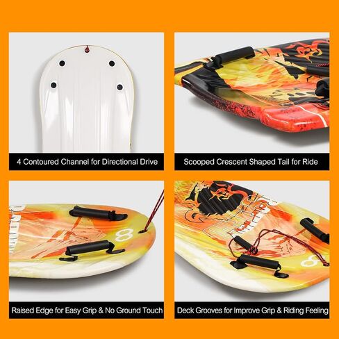 زلاجات الثلج الرغوية من GEAVESS للأطفال والكبار، زلاجات توبوجان عالية التحمل مقاس 48 بوصة للثلج مع قاع أملس ومقابض وحبل سحب in Kuwait