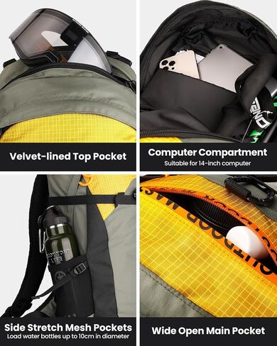 OutdoorMaster Ski Backpack, 12L Snowboard Travel Backpack, Skiing Bag with Breathable EVA Back, Waterproof Backpack for Snowboard, Ski, Camping, Hiking - Black in Saudi Arabia