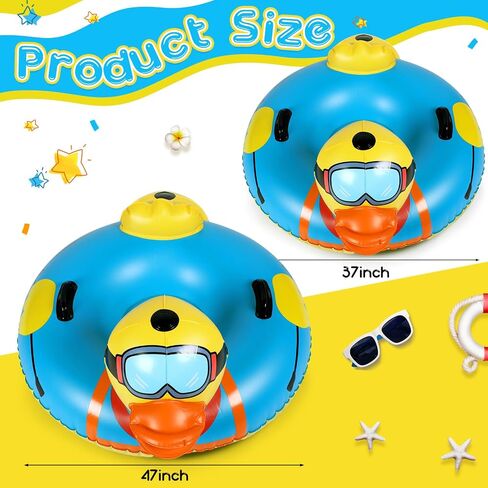 Syhood 2 Pcs Winter Snow Tube 37 Inch 47 Inch Inflatable Duck Print Heavy Duty Thickened Bottom Sturdy Handles Cold Resistant PVC Snow Tube Sled for Sledding Kid Adult Skiing Winter Outdoor Fun in Saudi Arabia