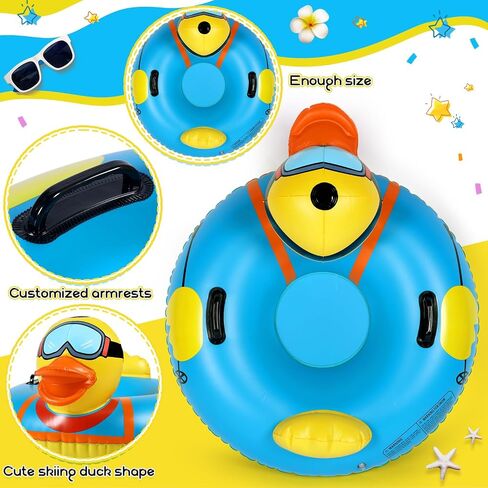 Syhood 2 Pcs Winter Snow Tube 37 Inch 47 Inch Inflatable Duck Print Heavy Duty Thickened Bottom Sturdy Handles Cold Resistant PVC Snow Tube Sled for Sledding Kid Adult Skiing Winter Outdoor Fun in Saudi Arabia