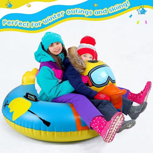 Syhood 2 Pcs Winter Snow Tube 37 Inch 47 Inch Inflatable Duck Print Heavy Duty Thickened Bottom Sturdy Handles Cold Resistant PVC Snow Tube Sled for Sledding Kid Adult Skiing Winter Outdoor Fun in Saudi Arabia