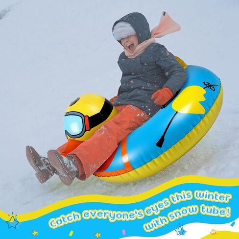 Syhood 2 Pcs Winter Snow Tube 37 Inch 47 Inch Inflatable Duck Print Heavy Duty Thickened Bottom Sturdy Handles Cold Resistant PVC Snow Tube Sled for Sledding Kid Adult Skiing Winter Outdoor Fun in Saudi Arabia