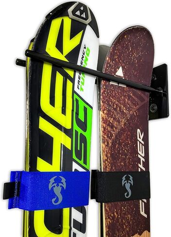 أشرطة لف التزلج الأساسية من StoreYourBoard Mountain Essential، 4 عبوات، مقاس عالمي، مثبتات بخطاف وحلقة، أزرق in Kuwait