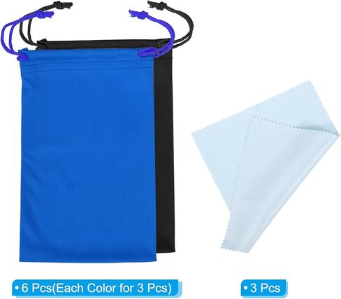 حقيبة نظارات التزلج من باتيكل مقاس 11 × 7 بوصة، 6 عبوات من الألياف الدقيقة مع قماش نظارات وأكياس حماية من الثلوج وحقيبة تخزين واقية للعدسات، أسود أزرق in Kuwait