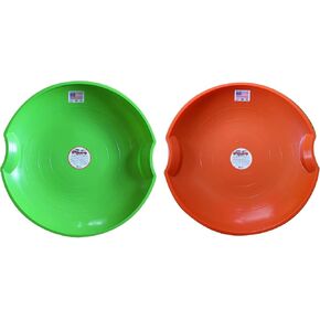 Paricon Flexible Flyer Round Flying Saucer Disc Racer Polyethylene Snow Sled Toboggan, for Ages 4 & Up, 26" Diameter, Green/Orange (2 Pack) in Kuwait
