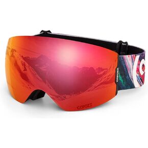COPOZZ Magnetic Snowboard Goggles OTG - Adult Ski Glasses Snow Goggle, Frameless, Interchangeable Lens, 100% UV Protection