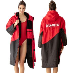 NUMWELL سترة سباحة كبيرة الحجم مقاومة للماء، رداء تغيير بغطاء للرأس للجنسين، بأكمام طويلة، مبطن بصوف الشيربا، معطف دافئ لركوب الأمواج