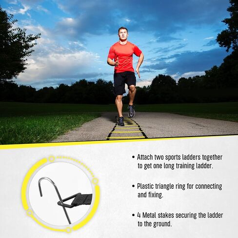 LYKAN FIT 20ft Agility Ladder Soccer Training Equipment, Easy to Fold Football Footwork Training Exercise Ladder for Workout (Agility Training Equipment, Lykan Pro - Yellow) in Saudi Arabia