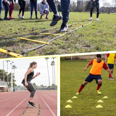 LYKAN FIT 20ft Agility Ladder Soccer Training Equipment, Easy to Fold Football Footwork Training Exercise Ladder for Workout (Agility Training Equipment, Lykan Pro - Yellow) in Saudi Arabia