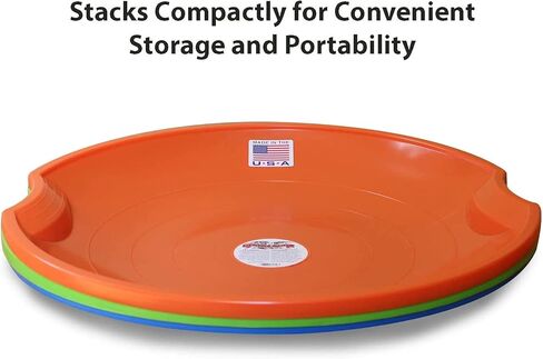 Paricon Flexible Flyer Round Flying Saucer Disc Racer Polyethylene Snow Sled Toboggan, for Ages 4 & Up, 26" Diameter, Green/Orange (2 Pack) in Kuwait
