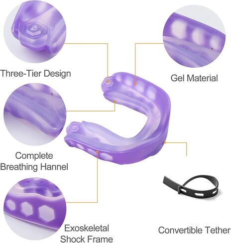 واقي فم لكرة القدم مع حزام، واقي فم رياضي احترافي ناعم للشباب للملاكمة والهوكي وكرة السلة والفنون القتالية المختلطة واللاكروس والرجبي والجوجيتسو (ارجواني) in Kuwait