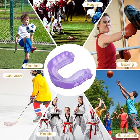 واقي فم لكرة القدم مع حزام، واقي فم رياضي احترافي ناعم للشباب للملاكمة والهوكي وكرة السلة والفنون القتالية المختلطة واللاكروس والرجبي والجوجيتسو (ارجواني) in Kuwait