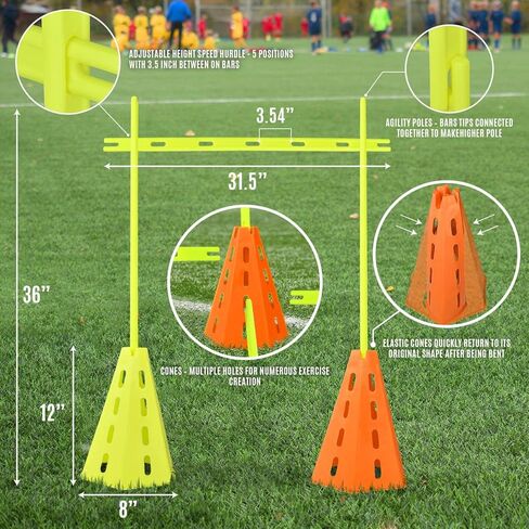 مجموعة Yes4All Agility Hurdles Cone لتمارين السرعة والتوازن لجميع الأعمار، مناسبة لتدريب الكلاب، تتضمن حقيبة حمل - مجموعة 8 مخاريط و4 قضبان خضراء in Saudi Arabia