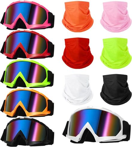 Poen 6 قطع نظارات دراجة نارية مقاومة للرياح قابلة للتعديل ATV الثلج الترابية دراجة السلامة للرجال والنساء و6 قطع قناع وجه قابل للتنفس لركوب الدراجات النارية وركوب الدراجات والمشي لمسافات طويلة in Kuwait